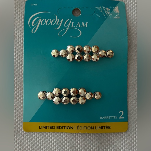 Goody Glam Two Silver Rhinestone Hair Barrettes Clips 03088 Limited Edition - Picture 1 of 2